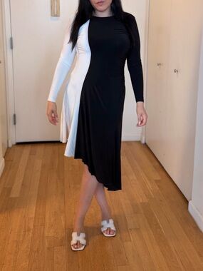 $300 Miari Latin Dance Asymmetrical Black and White Dress XL